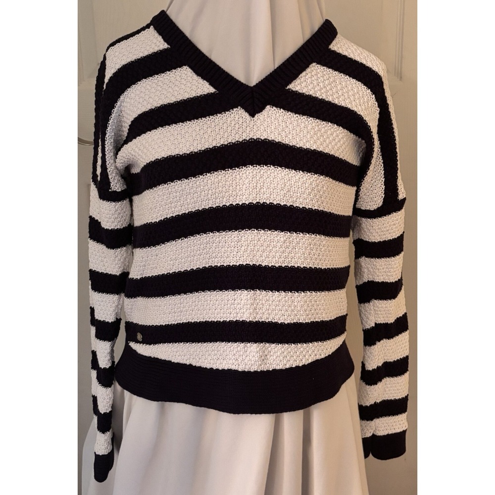 Ralph Lauren women's sweater. Preowned. Navy Blue And White Striped. Medium
